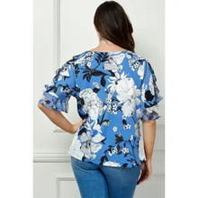 Load image into Gallery viewer, Plus Size Blue Floral Bliss Boatneck Blouse