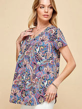Load image into Gallery viewer, Blue Women Short Sleeve Paisley Top - Athena's Fashion Boutique