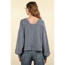 Load image into Gallery viewer, Blue Two Tone Otto Ribbed Oversized Soft Comfy Knit Top - Athena's Fashion Boutique