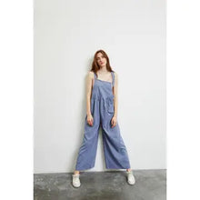 Load image into Gallery viewer, Plus Blue Soft Corduroy Easy Overall Wide-Leg Jumpsuit