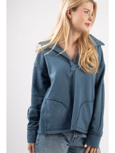 Load image into Gallery viewer, Blue Oversized Collared Fleece Knit Sweater - Athena's Fashion Boutique