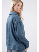 Load image into Gallery viewer, Blue Oversized Collared Fleece Knit Sweater - Athena's Fashion Boutique
