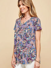Load image into Gallery viewer, Blue Women Short Sleeve Paisley Top - Athena's Fashion Boutique