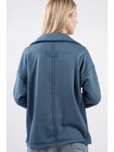 Load image into Gallery viewer, Blue Oversized Collared Fleece Knit Sweater - Athena's Fashion Boutique
