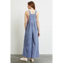 Load image into Gallery viewer, Plus Blue Soft Corduroy Easy Overall Wide-Leg Jumpsuit