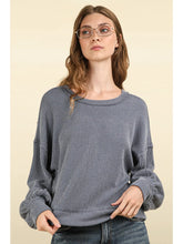 Load image into Gallery viewer, Blue Two Tone Otto Ribbed Oversized Soft Comfy Knit Top - Athena's Fashion Boutique
