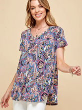 Load image into Gallery viewer, Blue Women Short Sleeve Paisley Top - Athena's Fashion Boutique