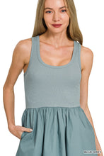 Load image into Gallery viewer, Blue Gray Combined Knit & Woven Dress With Pockets