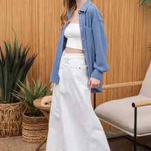 Load image into Gallery viewer, Blue Rib Knit Exposed Seam Button Up Jacket