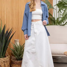 Load image into Gallery viewer, Blue Rib Knit Exposed Seam Button Up Jacket