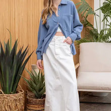 Load image into Gallery viewer, Blue Rib Knit Exposed Seam Button Up Jacket