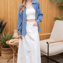 Load image into Gallery viewer, Blue Rib Knit Exposed Seam Button Up Jacket