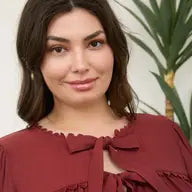 Load image into Gallery viewer, Brick Scallop Trim Front Tie Detail Puff Sleeve Top