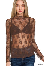 Load image into Gallery viewer, Brown Lace See Through Layering Top