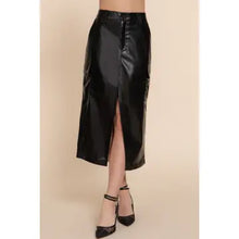 Load image into Gallery viewer, Black Faux Leather Midi Cargo Skirt