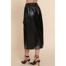 Load image into Gallery viewer, Black Faux Leather Midi Cargo Skirt
