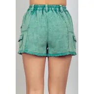 Load image into Gallery viewer, Green Washed Cotton Twill Washed Denim Cargo Shorts - Athena's Fashion Boutique