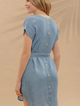 Load image into Gallery viewer, 
Belted Chambray Cuff Sleeve Mini Shirt Dress
