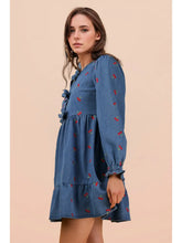 Load image into Gallery viewer, Cherry Print Soft Washed Denim Casual Mini Dress