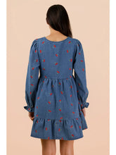 Load image into Gallery viewer, Cherry Print Soft Washed Denim Casual Mini Dress