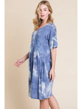 Load image into Gallery viewer, Blue and White Tie-Dye Shirred Waist Dress