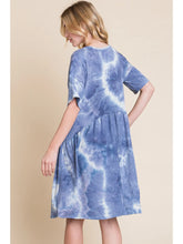 Load image into Gallery viewer, Blue and White Tie-Dye Shirred Waist Dress