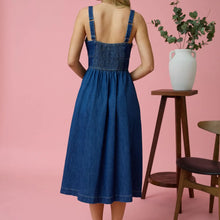 Load image into Gallery viewer, Lace Up Sleeveless Denim Midi Dress with Pockets