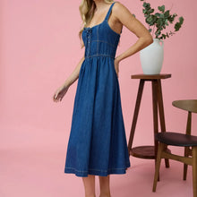 Load image into Gallery viewer, Lace Up Sleeveless Denim Midi Dress with Pockets