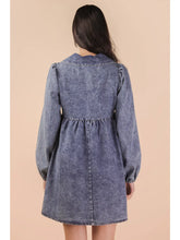 Load image into Gallery viewer, Indigo Washed Chambray Denim Collared Mini Dress