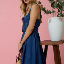 Load image into Gallery viewer, Lace Up Sleeveless Denim Midi Dress with Pockets