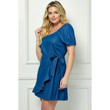 Load image into Gallery viewer, Plus Size Square Neck Wrap Bubble Sleeve Dress