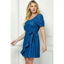 Load image into Gallery viewer, Plus Size Square Neck Wrap Bubble Sleeve Dress