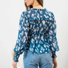 Load image into Gallery viewer, Women's Teal Textured Empire Waist Woven Top