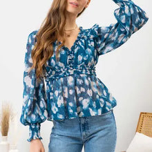 Load image into Gallery viewer, Women's Teal Textured Empire Waist Woven Top