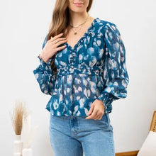 Load image into Gallery viewer, Women's Teal Textured Empire Waist Woven Top