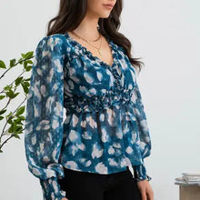 Load image into Gallery viewer, Women's Teal Textured Empire Waist Woven Top