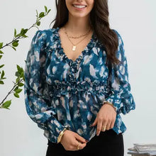 Load image into Gallery viewer, Women's Teal Textured Empire Waist Woven Top