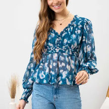 Load image into Gallery viewer, Women's Teal Textured Empire Waist Woven Top