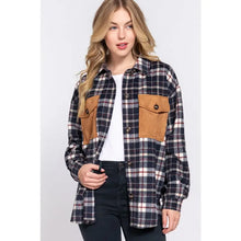 Load image into Gallery viewer, Long Sleeve Suede Pocket Detail Brushed Plaid Shacket - Athena's Fashion Boutique