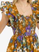 Load image into Gallery viewer, WOMEN'S RUFFLE SLEEVES SQUARE NECK SMOCK FLORAL PRINT MINI DRESS