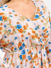 Load image into Gallery viewer, Plus Size Long Sleeve Surplice Elastic Waist Floral Mini Dress