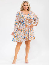 Load image into Gallery viewer, Plus Size Long Sleeve Surplice Elastic Waist Floral Mini Dress