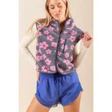 Load image into Gallery viewer, Women's Pink Flower Zipper Fleece Vest