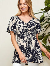 Load image into Gallery viewer, Women's Cream and Navy Rouching Flutter Peplum Top