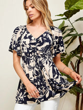 Load image into Gallery viewer, Women's Cream and Navy Rouching Flutter Peplum Top