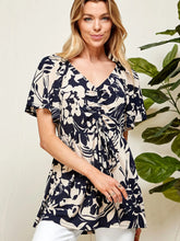 Load image into Gallery viewer, Women's Cream and Navy Rouching Flutter Peplum Top