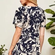 Load image into Gallery viewer, Women's Cream and Navy Rouching Flutter Peplum Top
