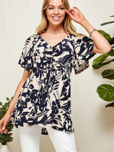 Load image into Gallery viewer, Women's Cream and Navy Rouching Flutter Peplum Top