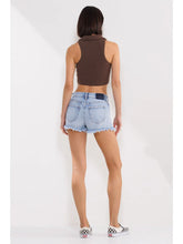 Load image into Gallery viewer, SneakPeek HighRise 90's Quad Button Frayed Hem Shorts in Light Wash