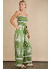 Load image into Gallery viewer, Green Boho Printed Smocking Detail Jumpsuit